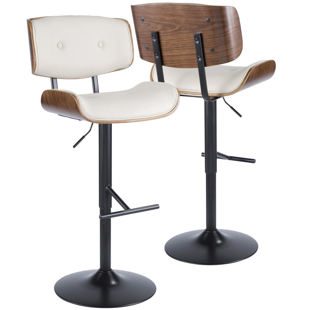 Lombardi Adjustable Barstool - Black Metal, Walnut Wood, Cream PU