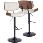 Lombardi Adjustable Barstool - Black Metal, Walnut Wood, Cream PU