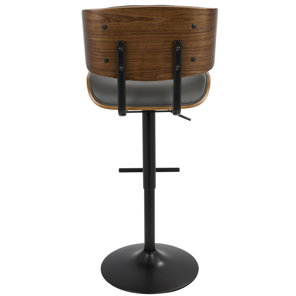 Lombardi Adjustable Barstool - Black Metal, Walnut Wood, Grey PU