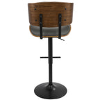 Lombardi Adjustable Barstool - Black Metal, Walnut Wood, Grey PU