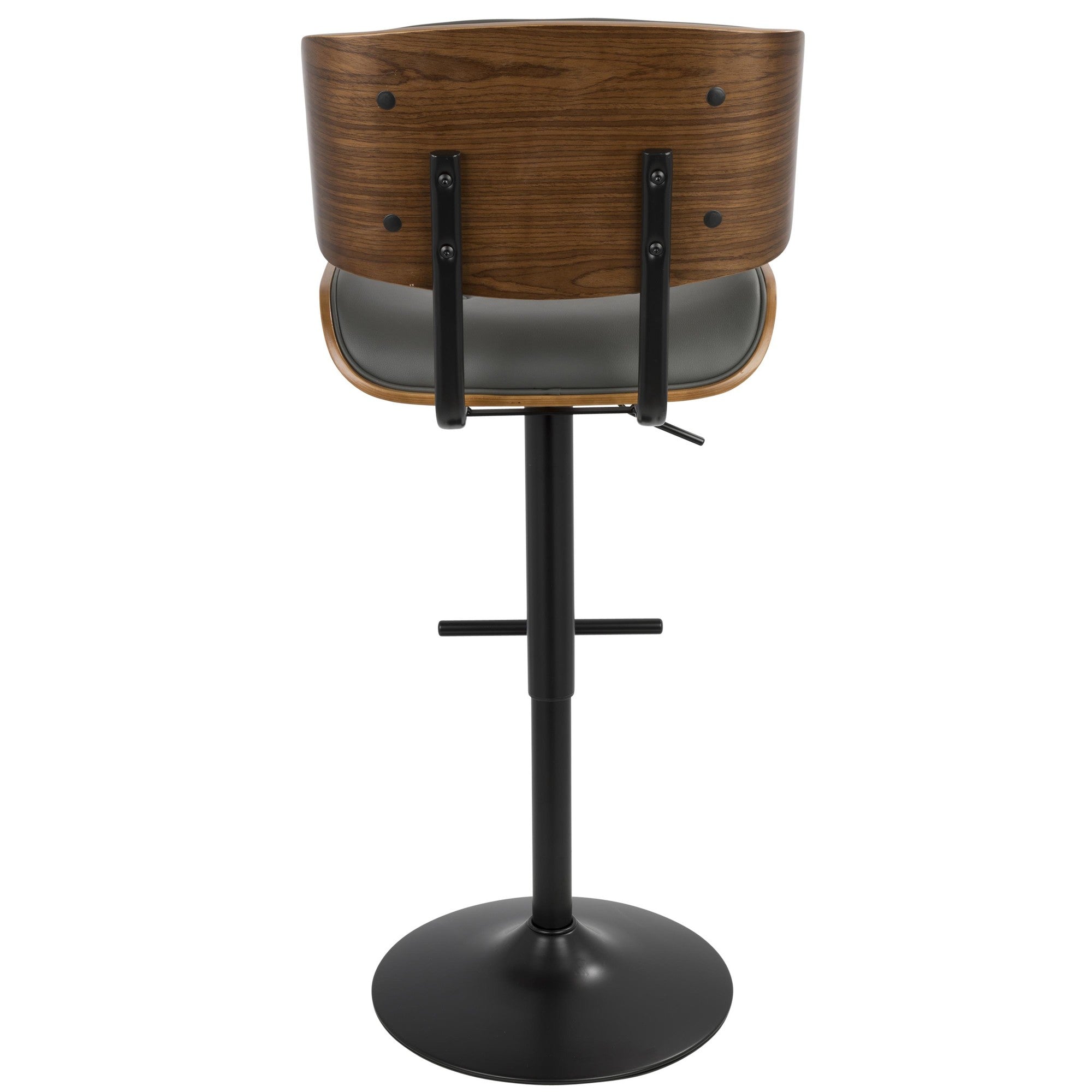 Lombardi Adjustable Barstool - Black Metal, Walnut Wood, Grey PU