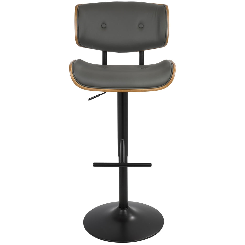Lombardi Adjustable Barstool - Black Metal, Walnut Wood, Grey PU