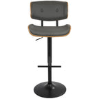 Lombardi Adjustable Barstool - Black Metal, Walnut Wood, Grey PU