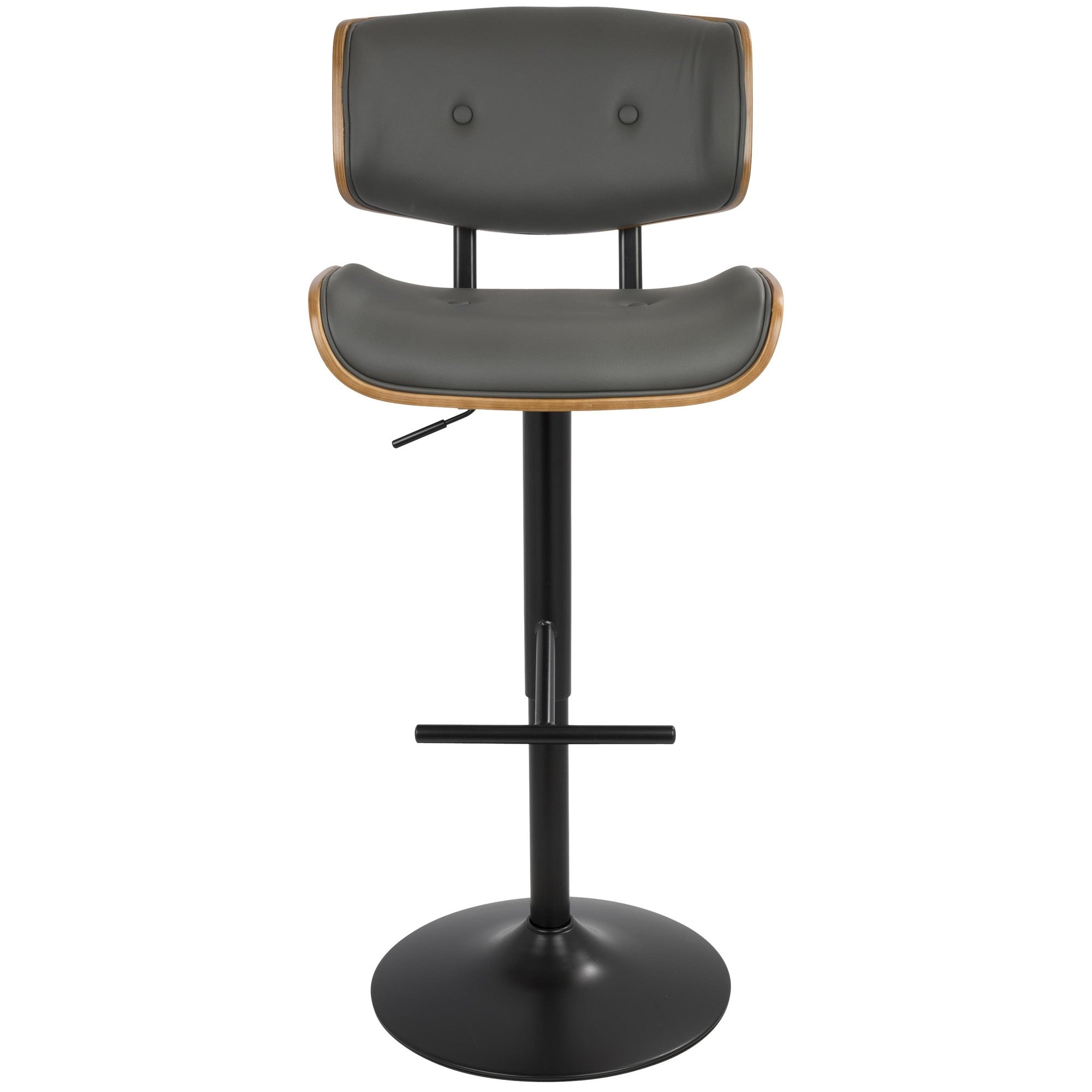 Lombardi Adjustable Barstool - Black Metal, Walnut Wood, Grey PU
