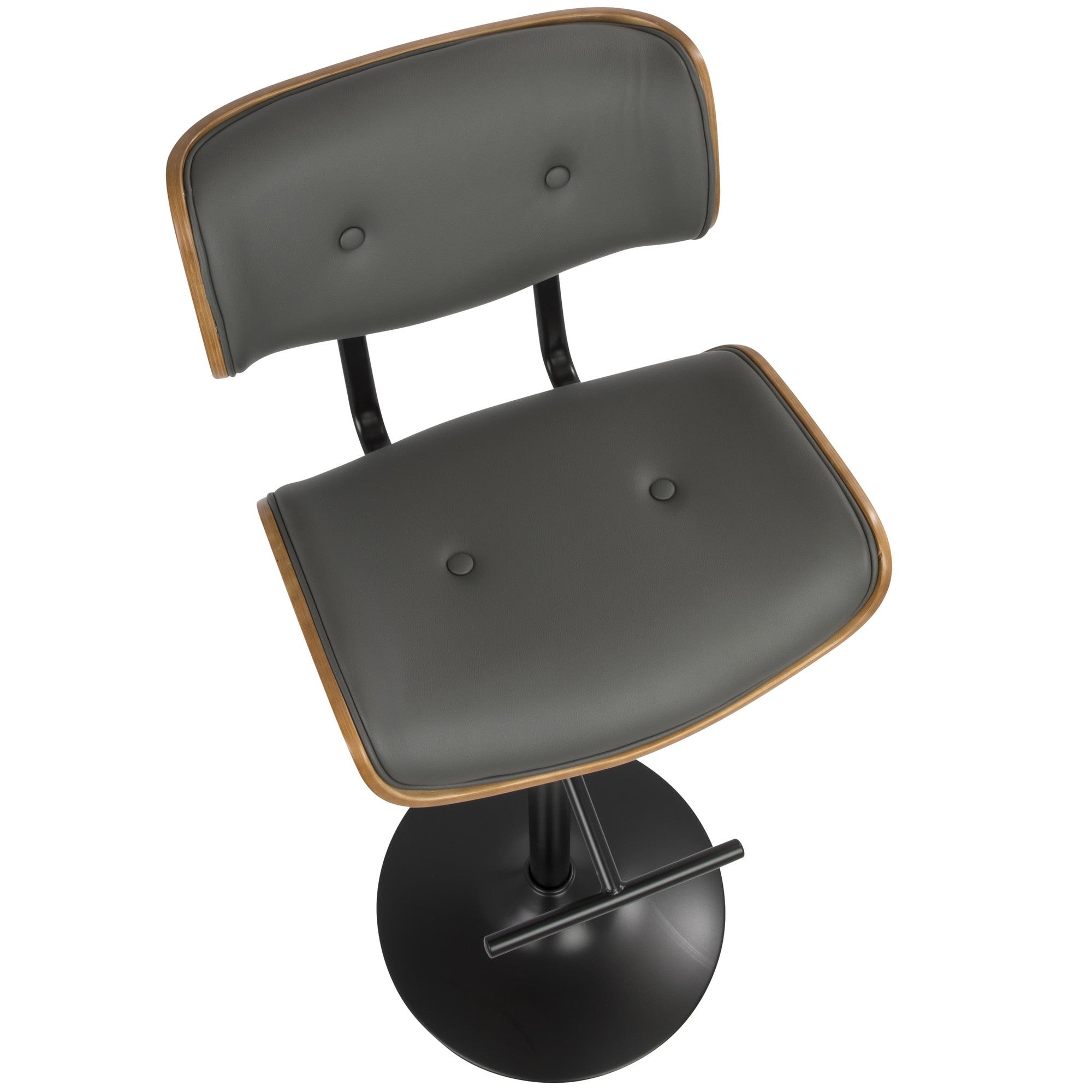 Lombardi Adjustable Barstool - Black Metal, Walnut Wood, Grey PU