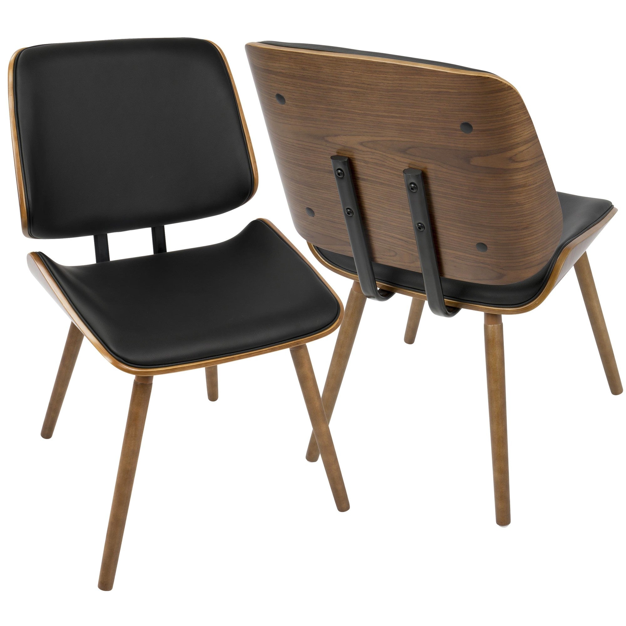 Lombardi Chair - Set of 2 - Walnut Wood, Black PU