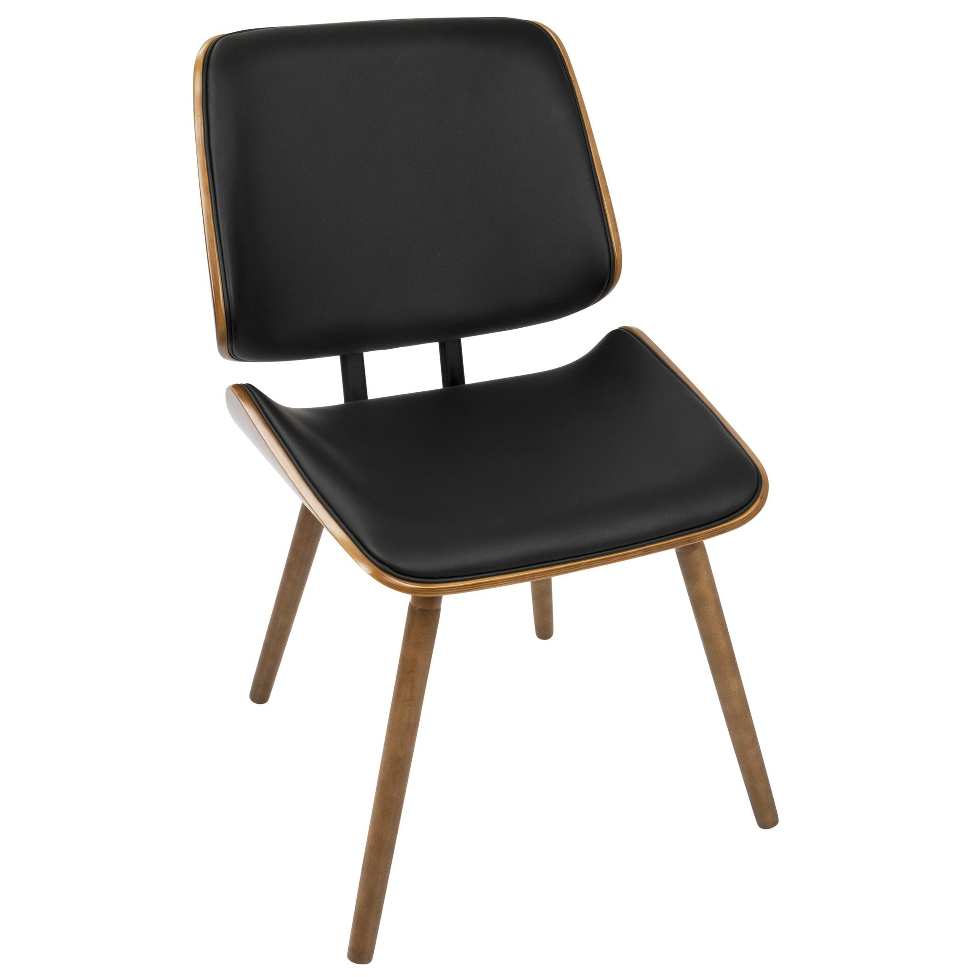 Lombardi Chair - Set of 2 - Walnut Wood, Black PU