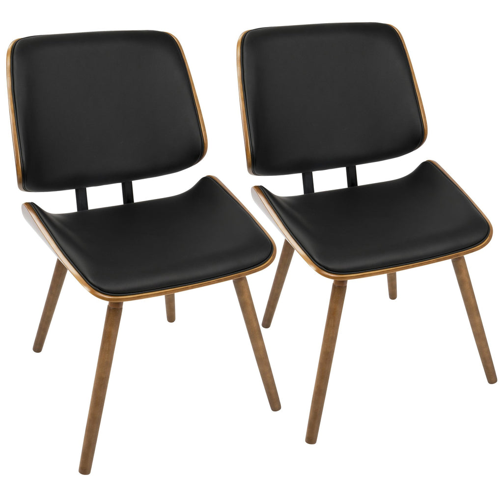 Lombardi Chair - Set of 2 - Walnut Wood, Black PU