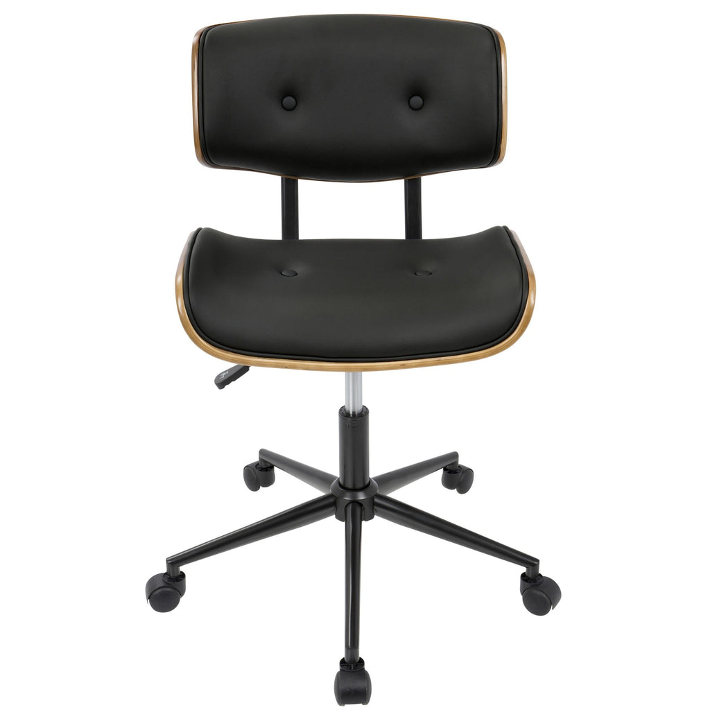 Lombardi Office Chair - Black Metal, Walnut Wood, Black PU