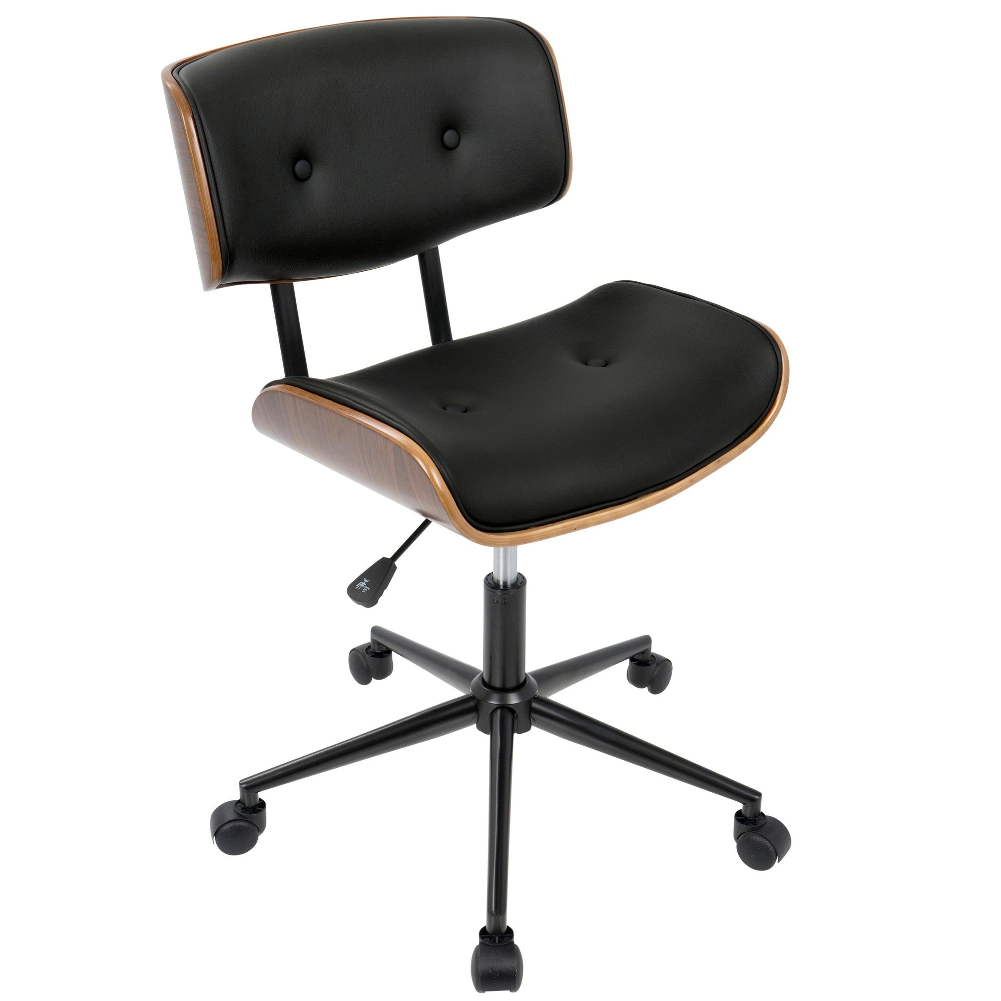 Lombardi Office Chair - Black Metal, Walnut Wood, Black PU