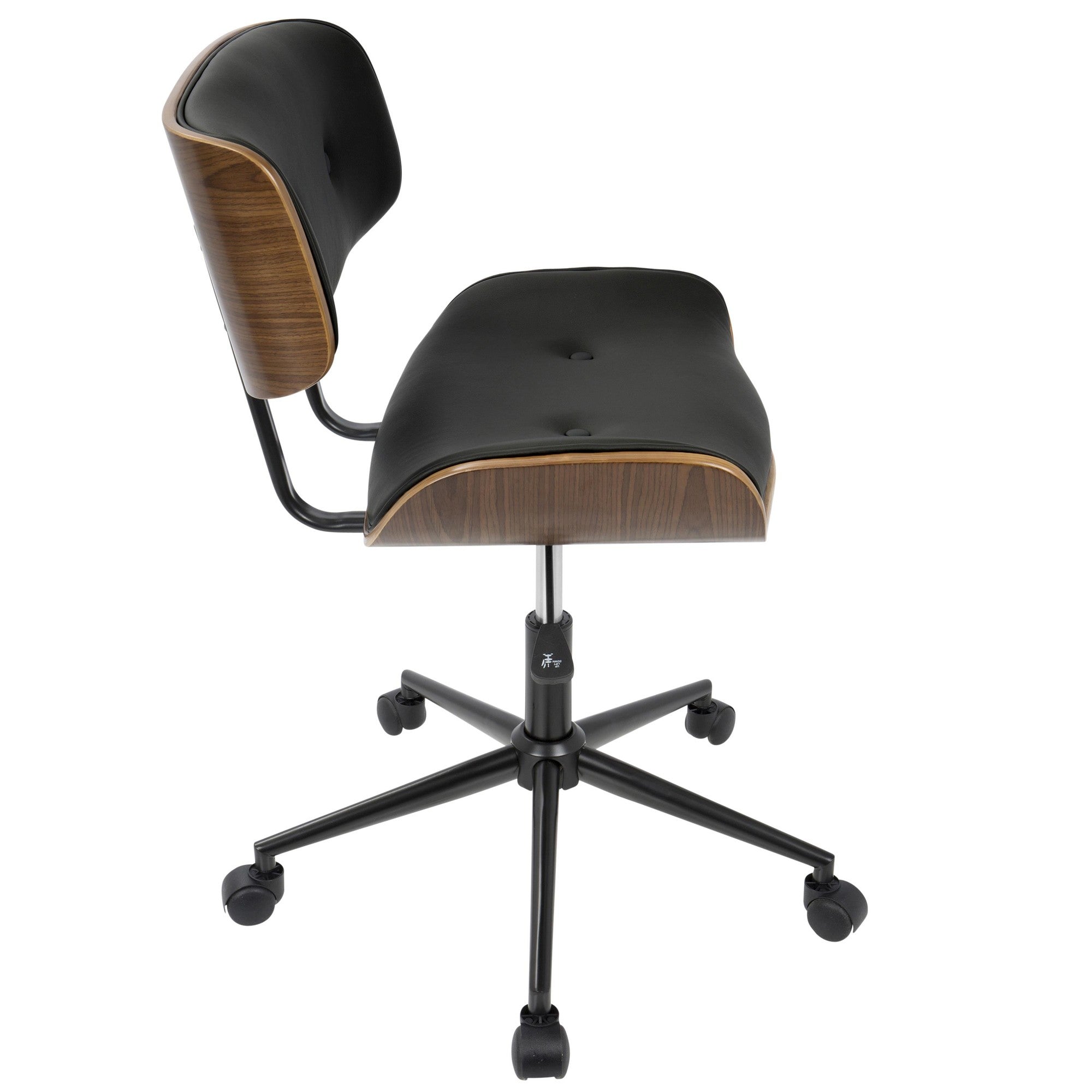 Lombardi Office Chair - Black Metal, Walnut Wood, Black PU