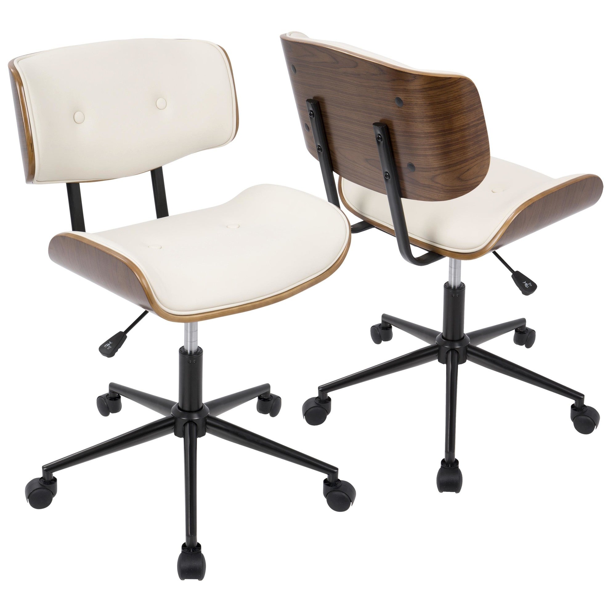 Lombardi Office Chair - Black Metal, Walnut Wood, Cream PU