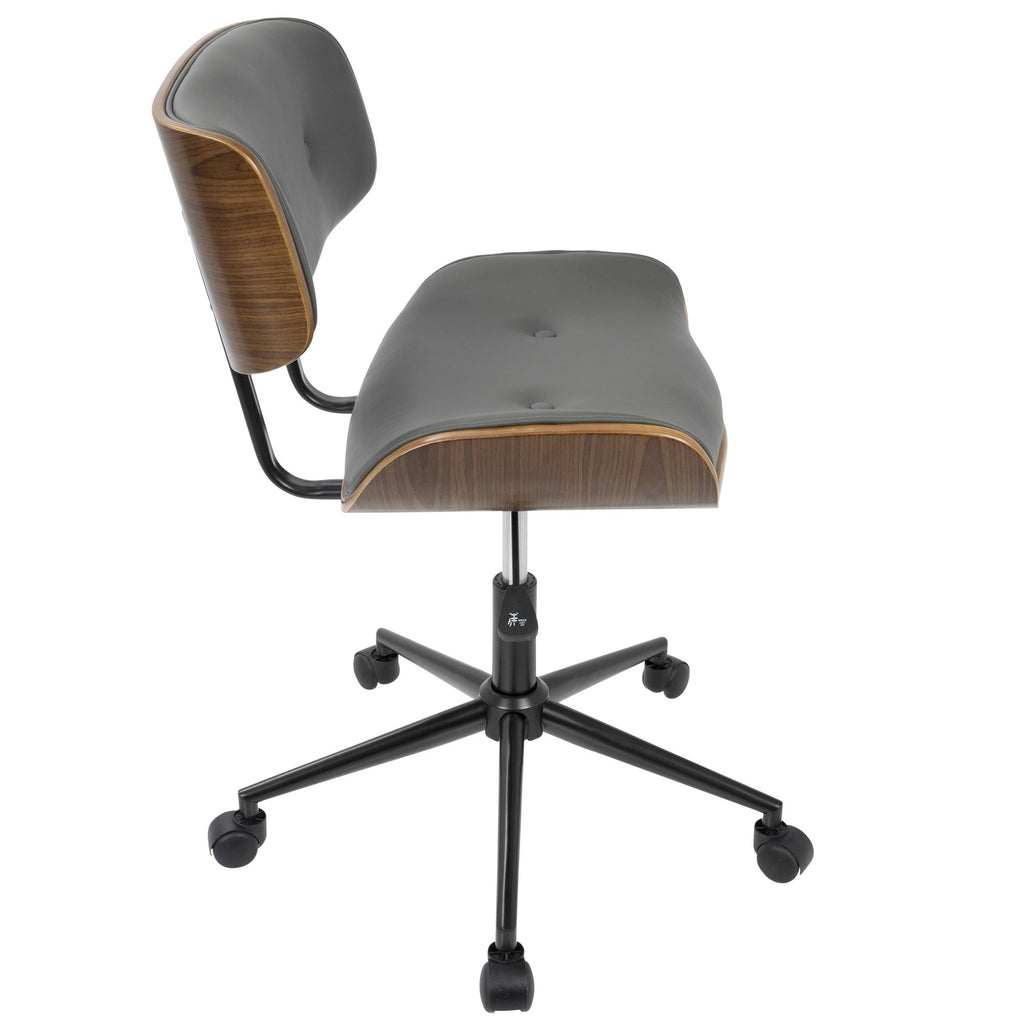 Lombardi Office Chair - Black Metal, Walnut Wood, Grey PU