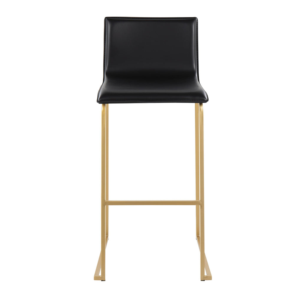 Mara 30" Fixed-Height Barstool - Set of 2 - Gold Steel, Black PU