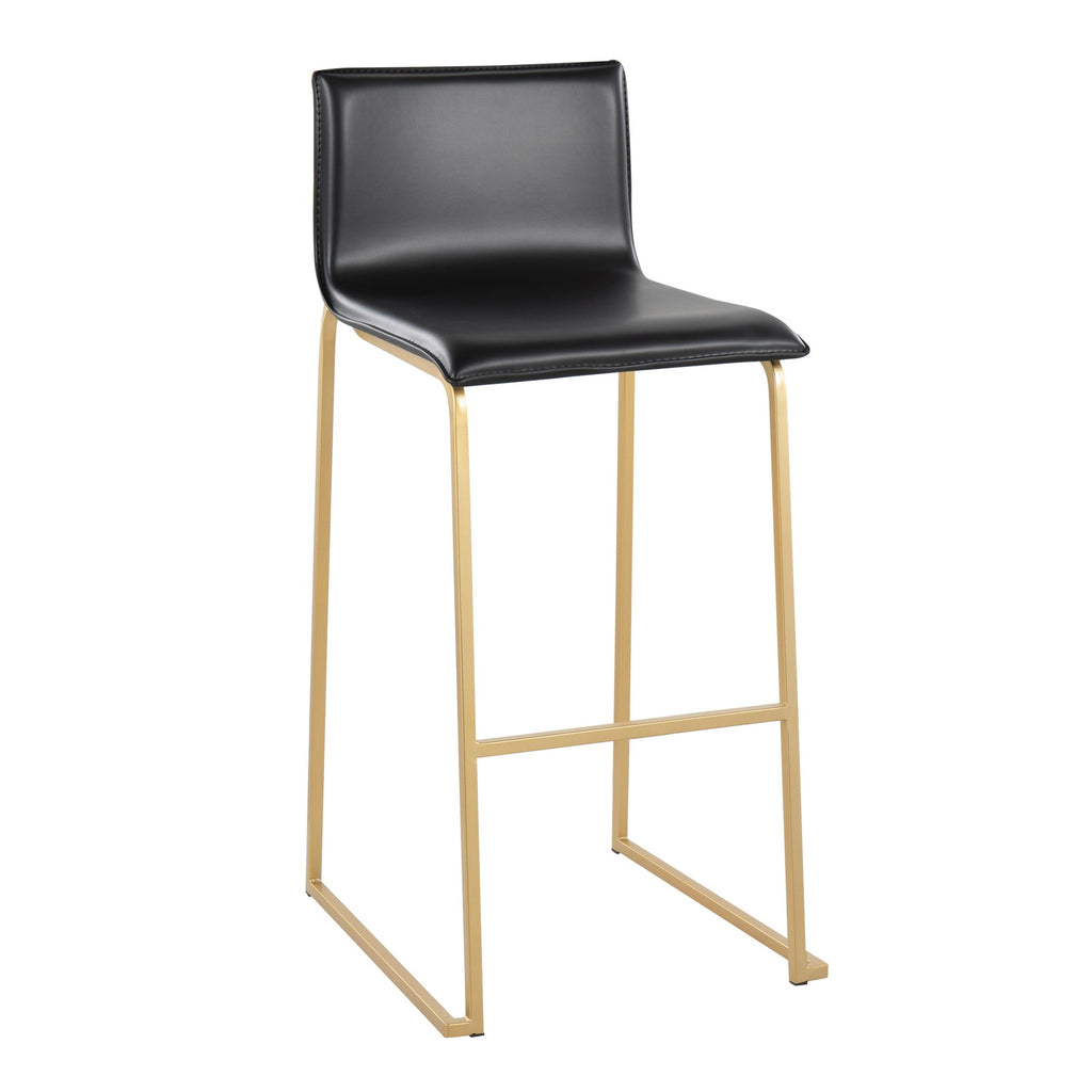 Mara 30" Fixed-Height Barstool - Set of 2 - Gold Steel, Black PU