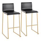 Mara 30" Fixed-Height Barstool - Set of 2 - Gold Steel, Black PU