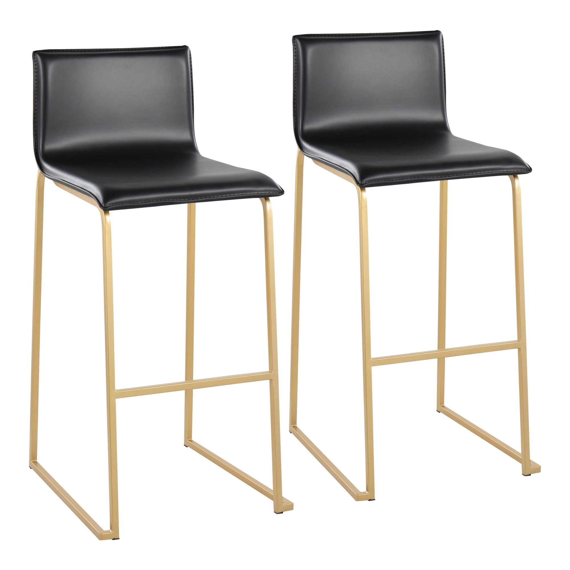 Mara 30" Fixed-Height Barstool - Set of 2 - Gold Steel, Black PU
