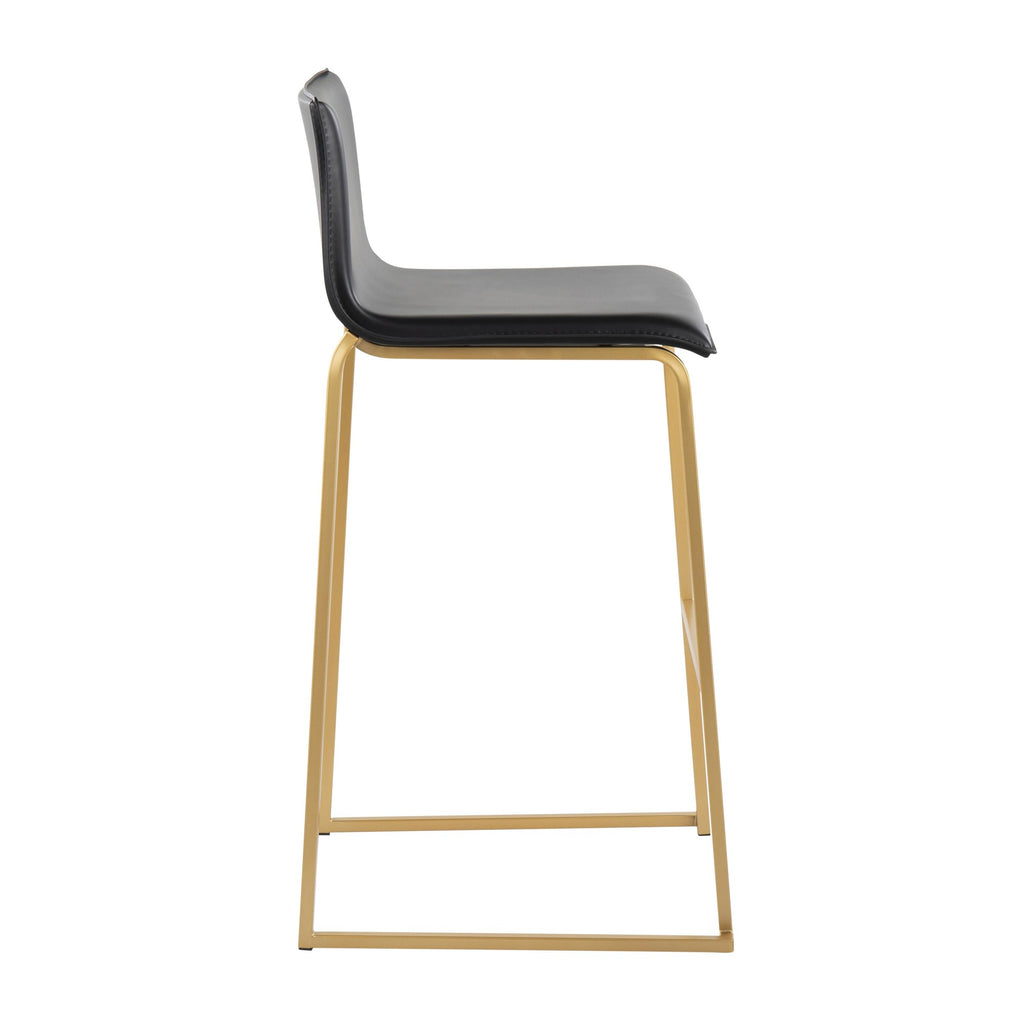 Mara 30" Fixed-Height Barstool - Set of 2 - Gold Steel, Black PU