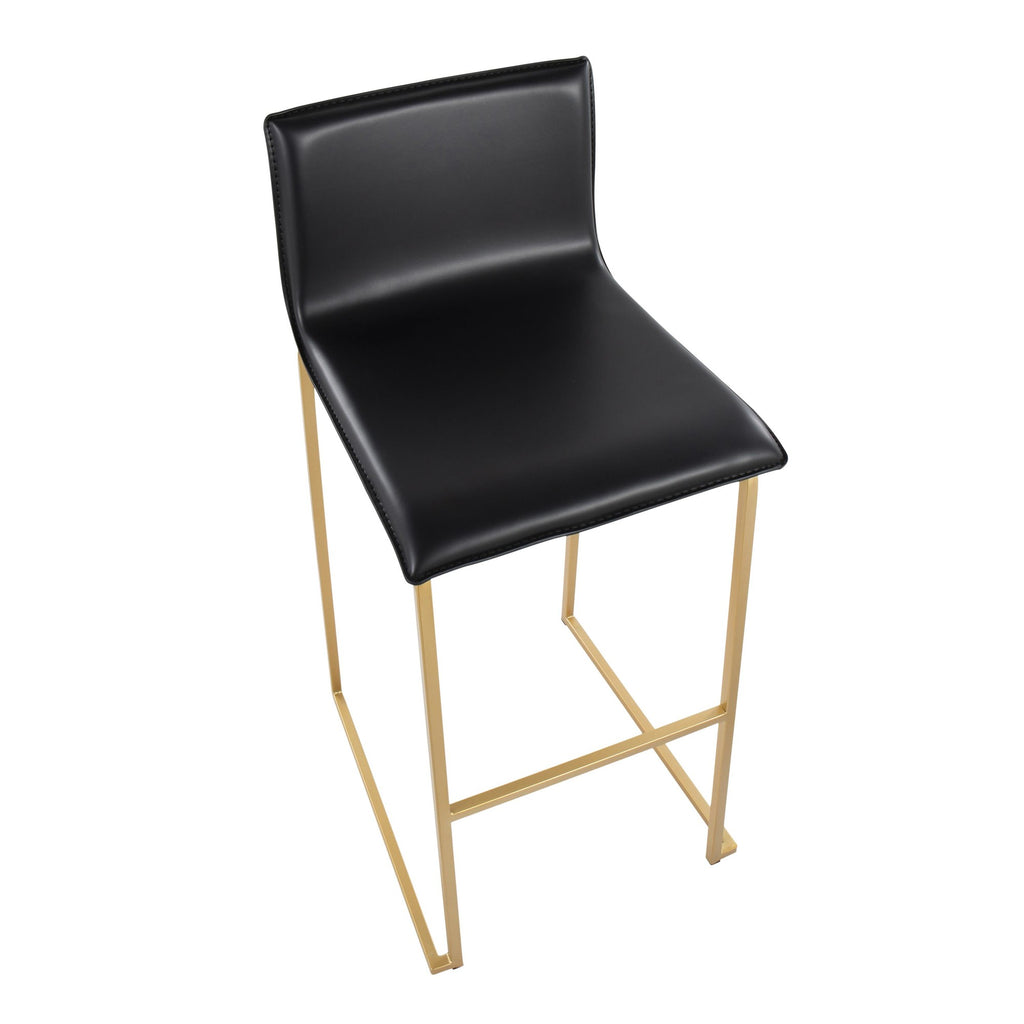 Mara 30" Fixed-Height Barstool - Set of 2 - Gold Steel, Black PU