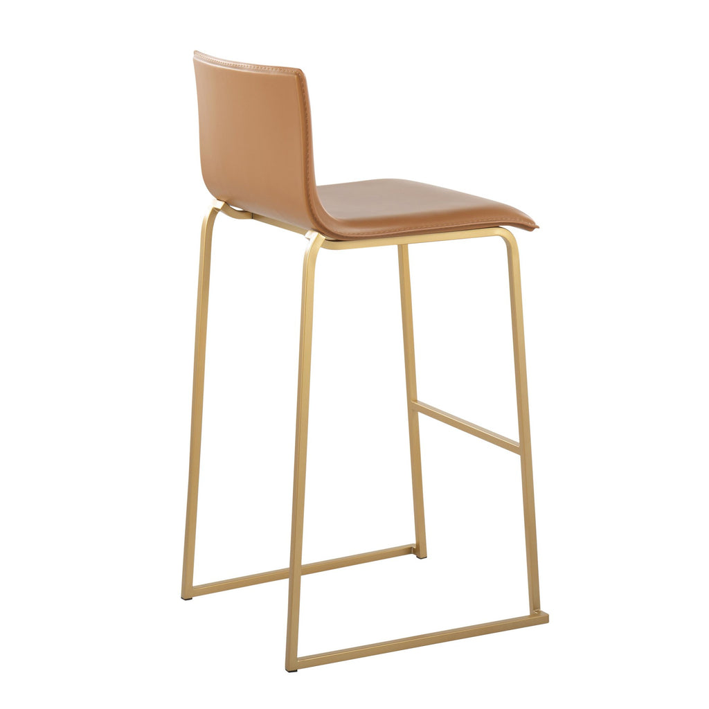 Mara 30" Fixed-Height Barstool - Set of 2 - Gold Steel, Camel PU