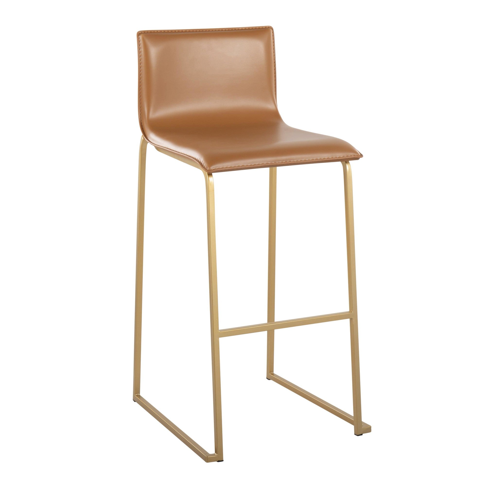 Mara 30" Fixed-Height Barstool - Set of 2 - Gold Steel, Camel PU