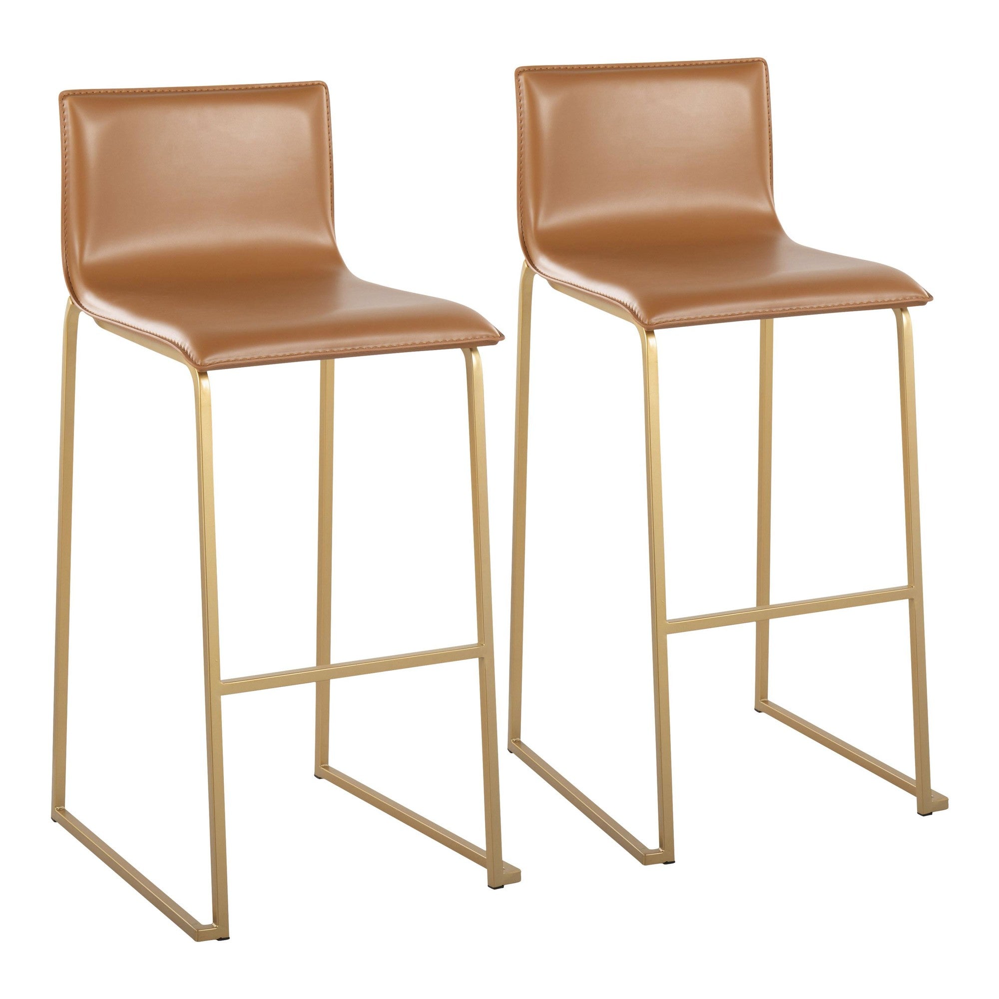 Mara 30" Fixed-Height Barstool - Set of 2 - Gold Steel, Camel PU