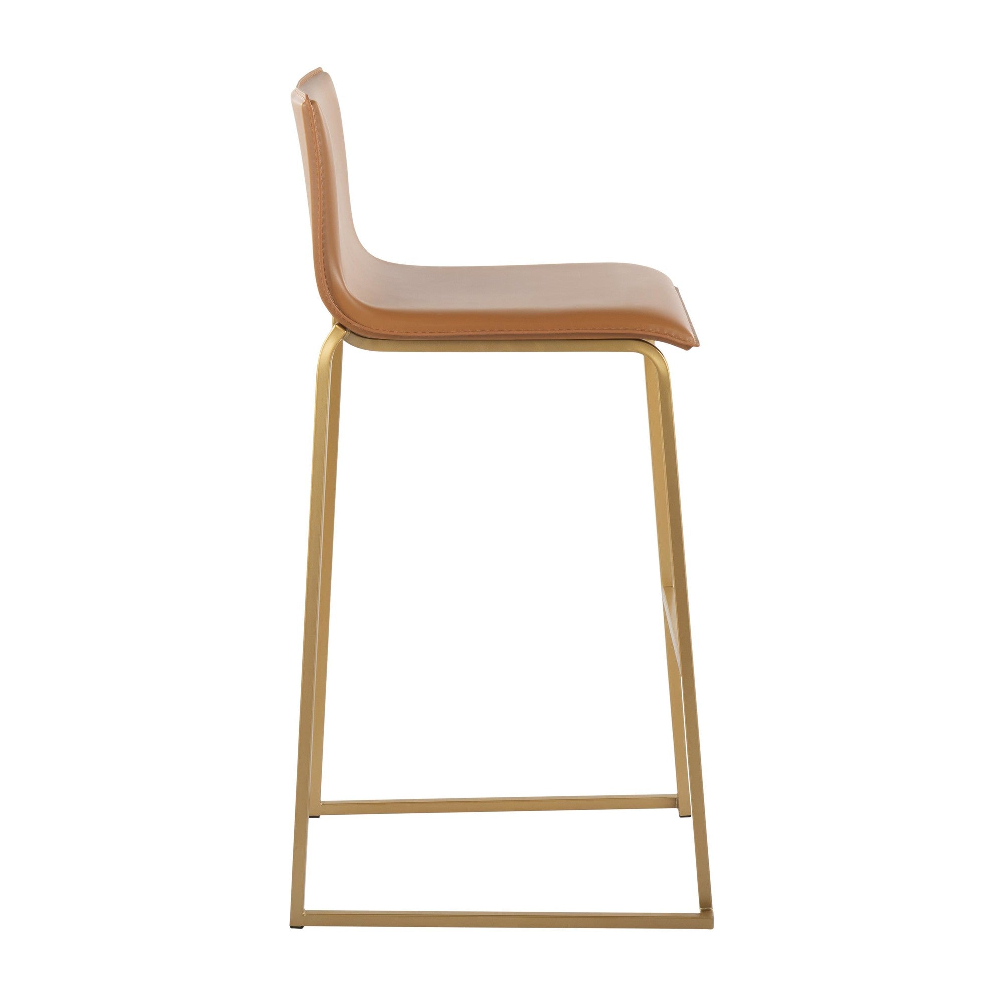 Mara 30" Fixed-Height Barstool - Set of 2 - Gold Steel, Camel PU
