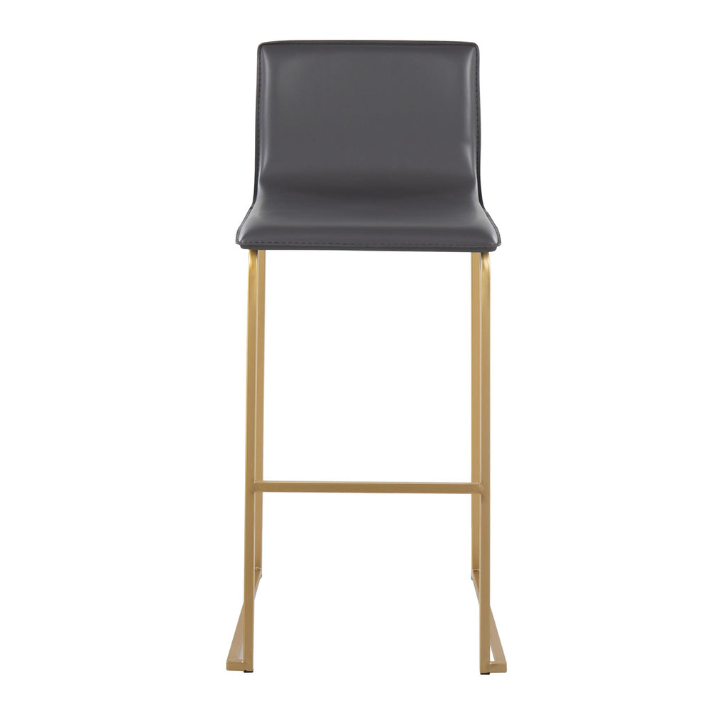 Mara 30" Fixed-Height Barstool - Set of 2 - Gold Steel, Grey PU