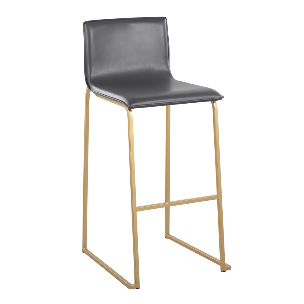 Mara 30" Fixed-Height Barstool - Set of 2 - Gold Steel, Grey PU