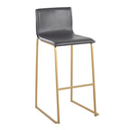 Mara 30" Fixed-Height Barstool - Set of 2 - Gold Steel, Grey PU