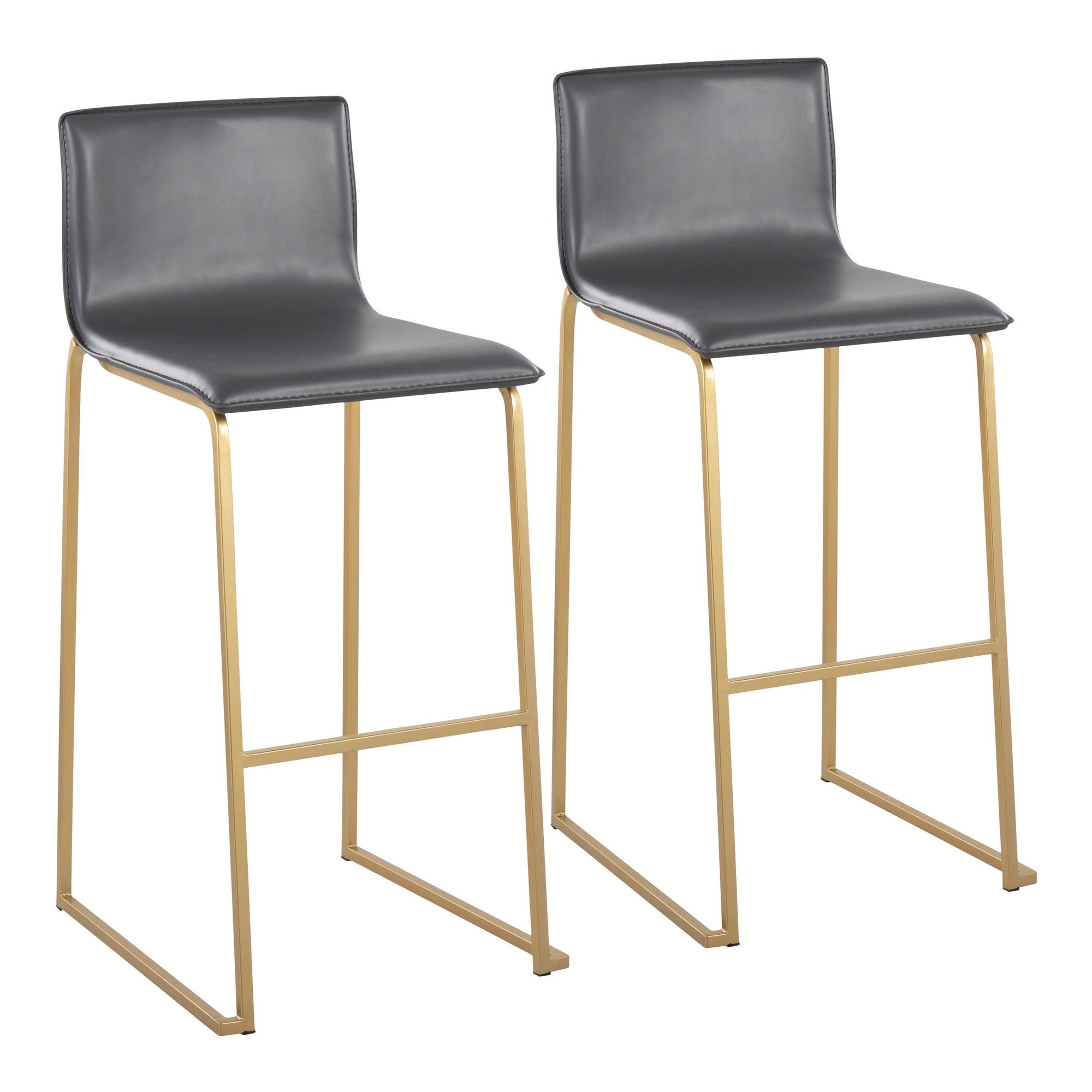 Mara 30" Fixed-Height Barstool - Set of 2 - Gold Steel, Grey PU