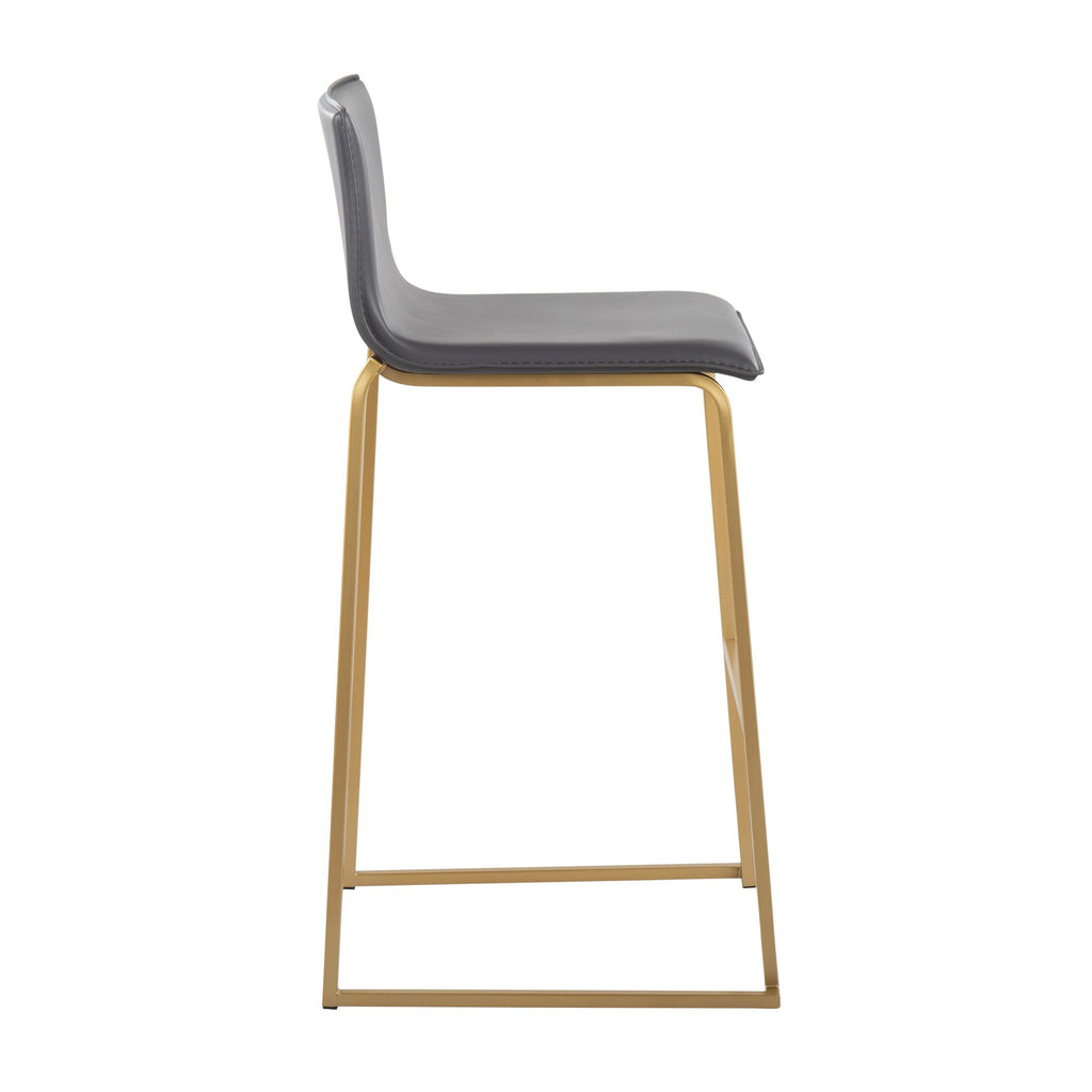 Mara 30" Fixed-Height Barstool - Set of 2 - Gold Steel, Grey PU