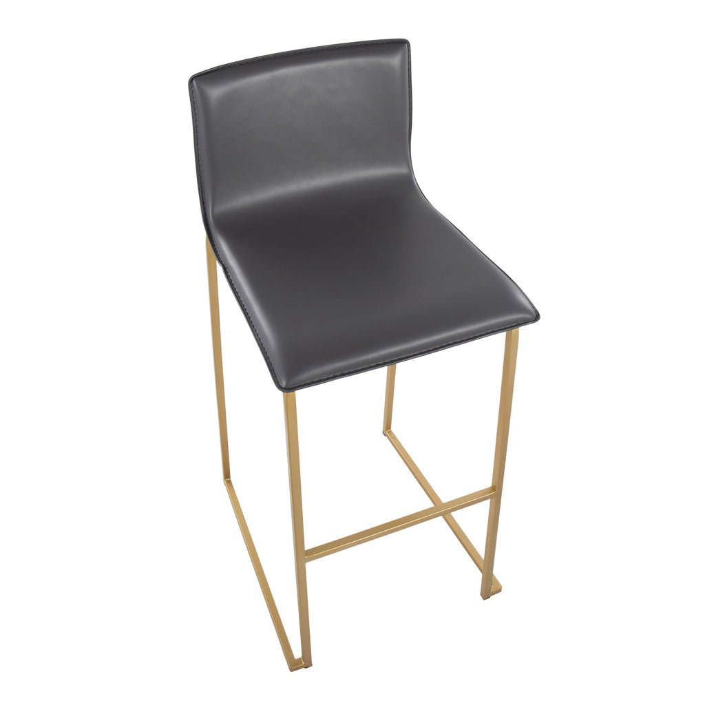 Mara 30" Fixed-Height Barstool - Set of 2 - Gold Steel, Grey PU