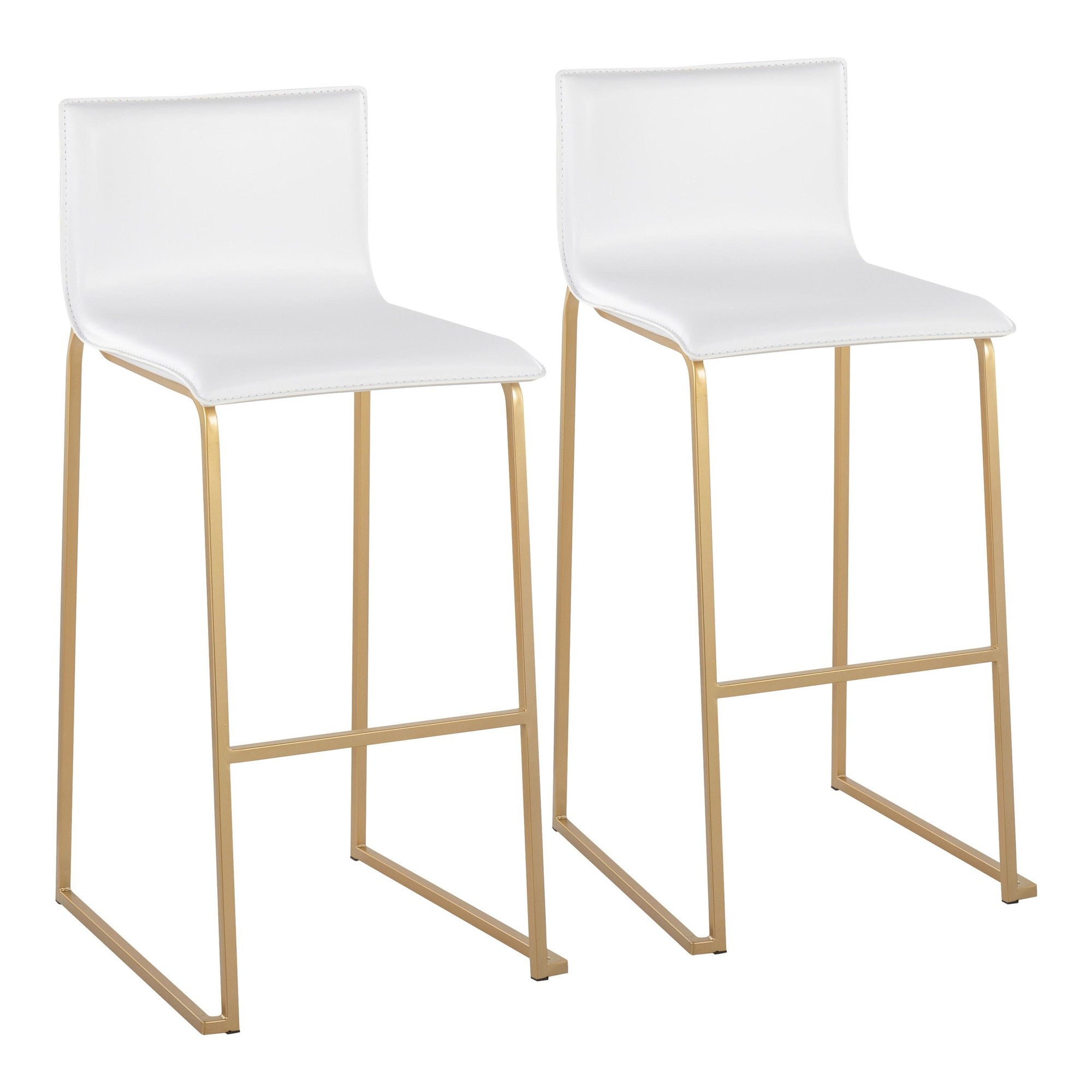 Mara 30" Fixed-Height Barstool - Set of 2 - Gold Steel, White PU