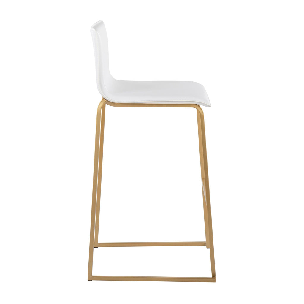 Mara 30" Fixed-Height Barstool - Set of 2 - Gold Steel, White PU