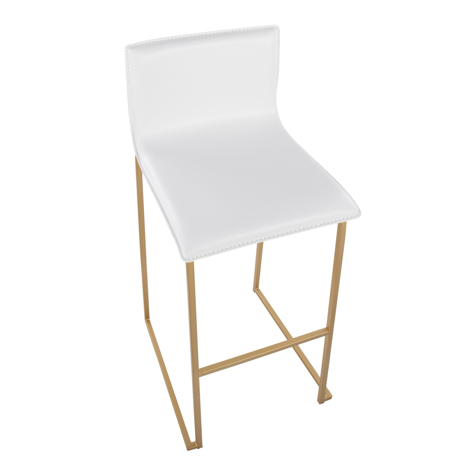 Mara 30" Fixed-Height Barstool - Set of 2 - Gold Steel, White PU