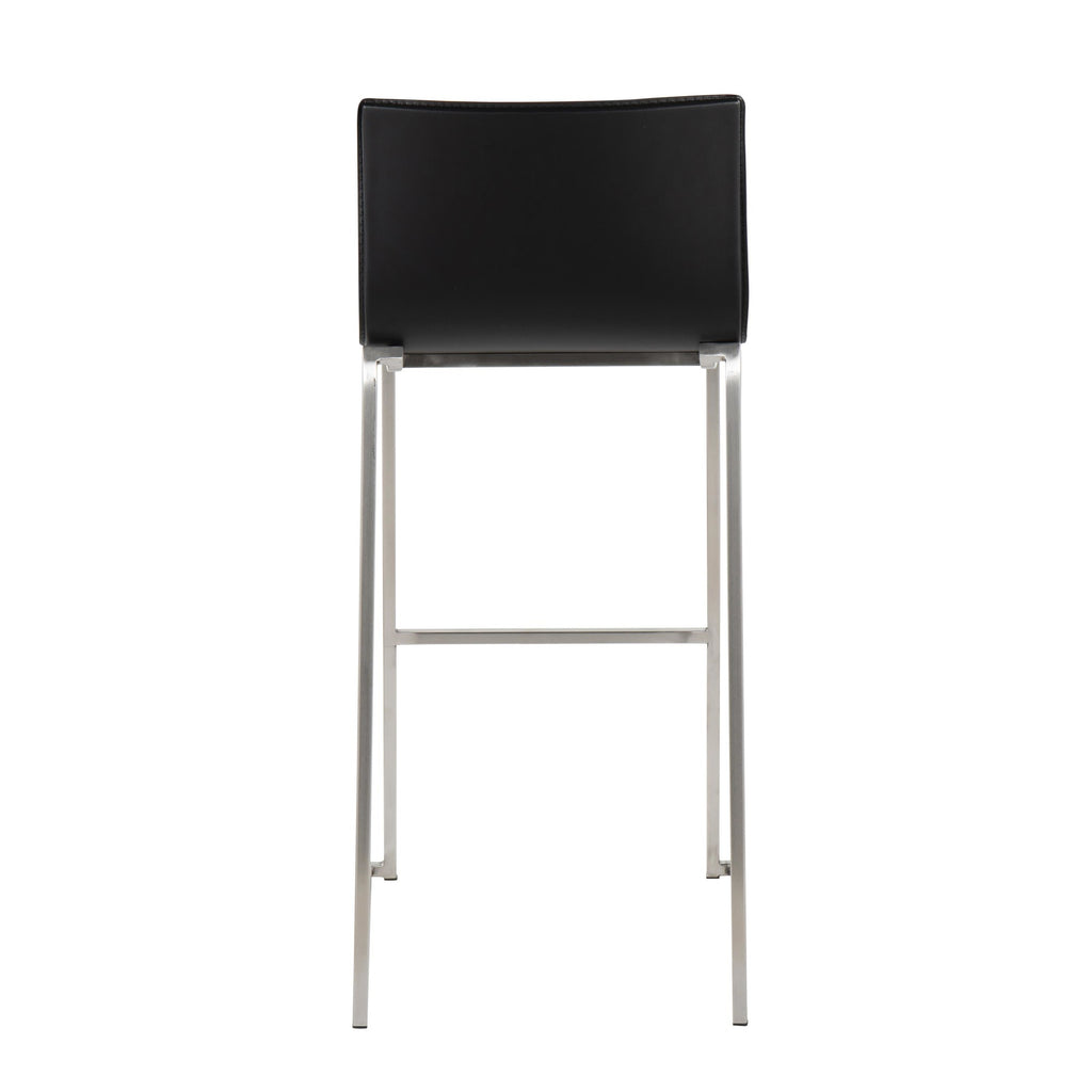 Mara 30" Fixed-Height Barstool - Set of 2 - Stainless Steel, Black PU