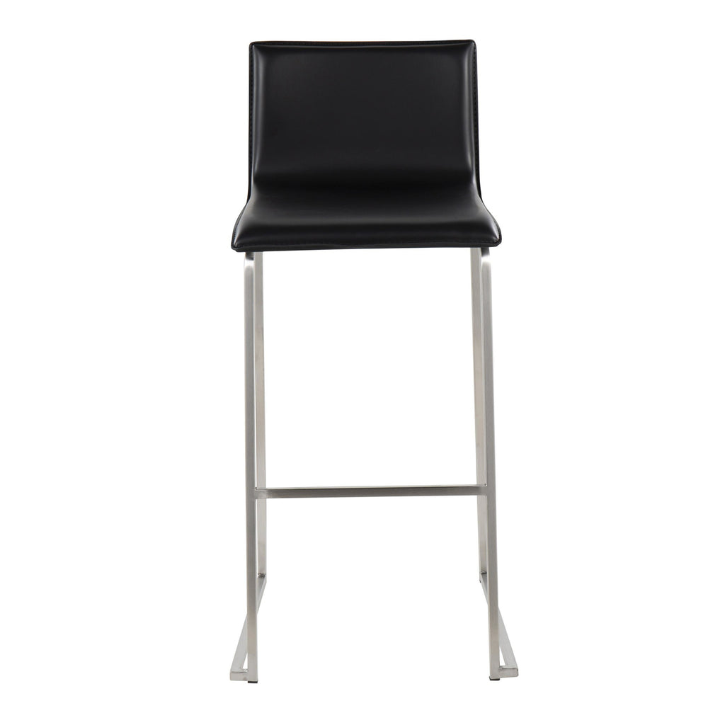 Mara 30" Fixed-Height Barstool - Set of 2 - Stainless Steel, Black PU