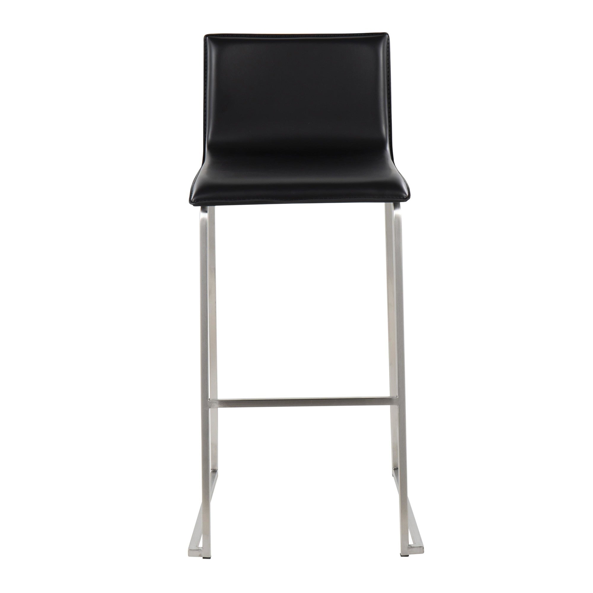 Mara 30" Fixed-Height Barstool - Set of 2 - Stainless Steel, Black PU