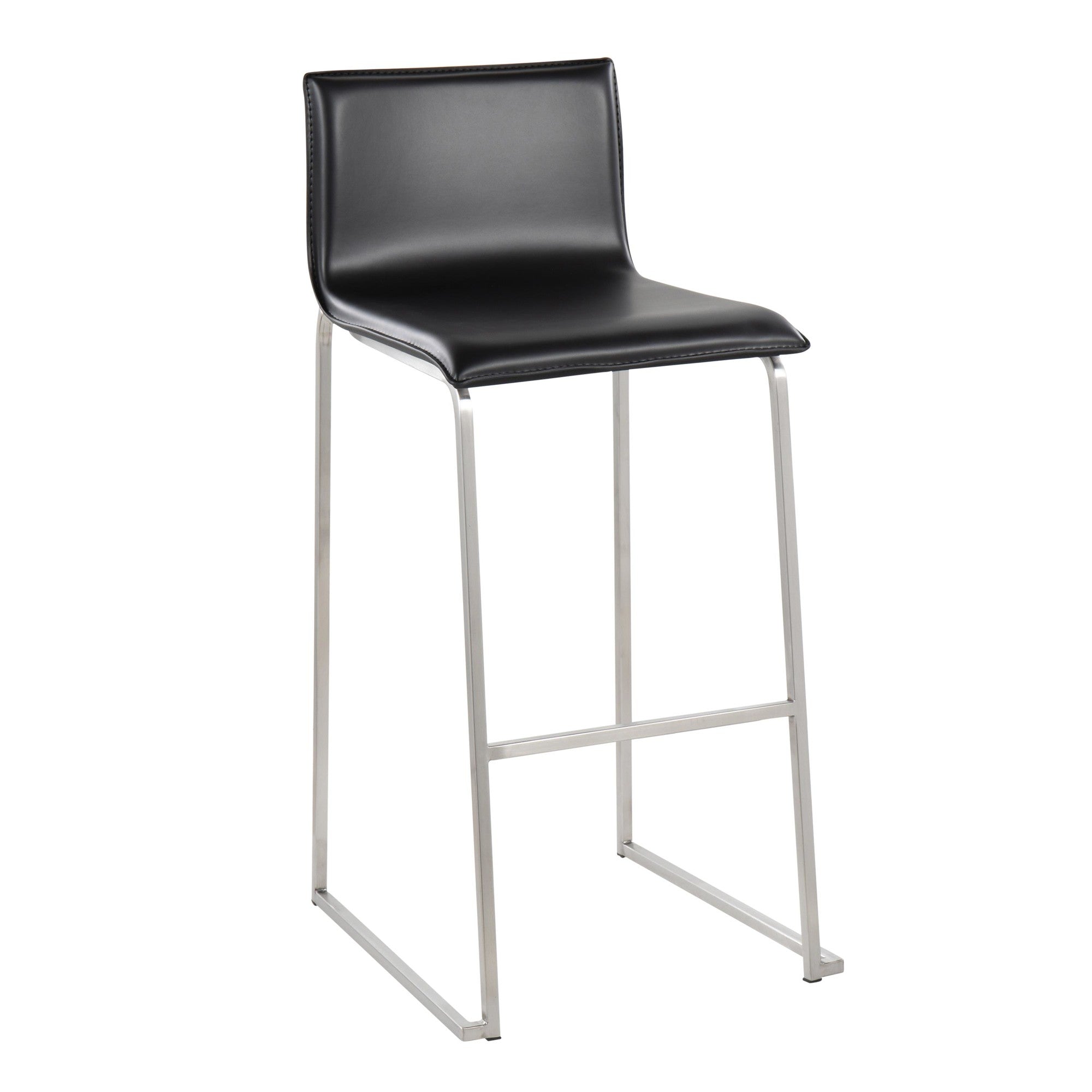 Mara 30" Fixed-Height Barstool - Set of 2 - Stainless Steel, Black PU