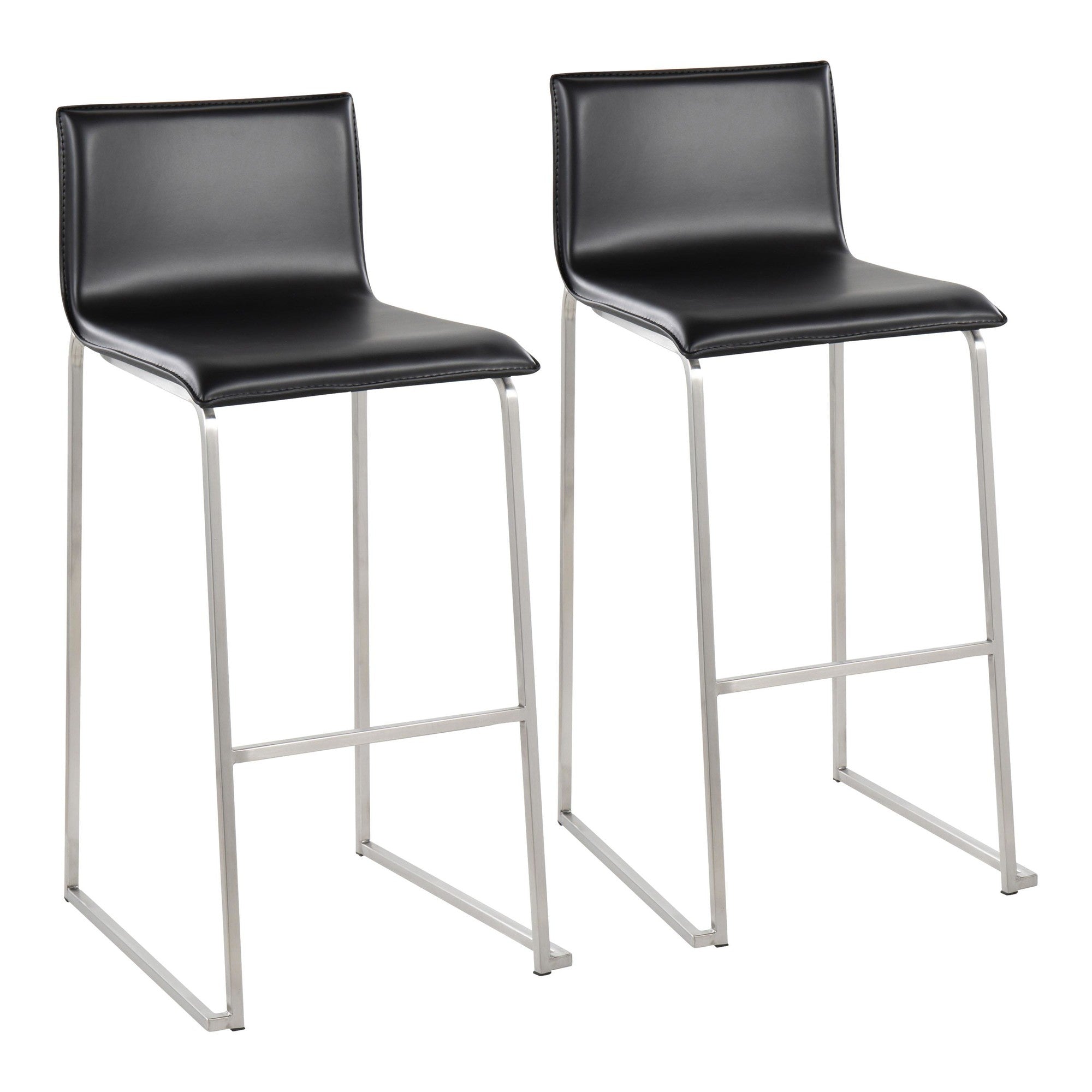 Mara 30" Fixed-Height Barstool - Set of 2 - Stainless Steel, Black PU