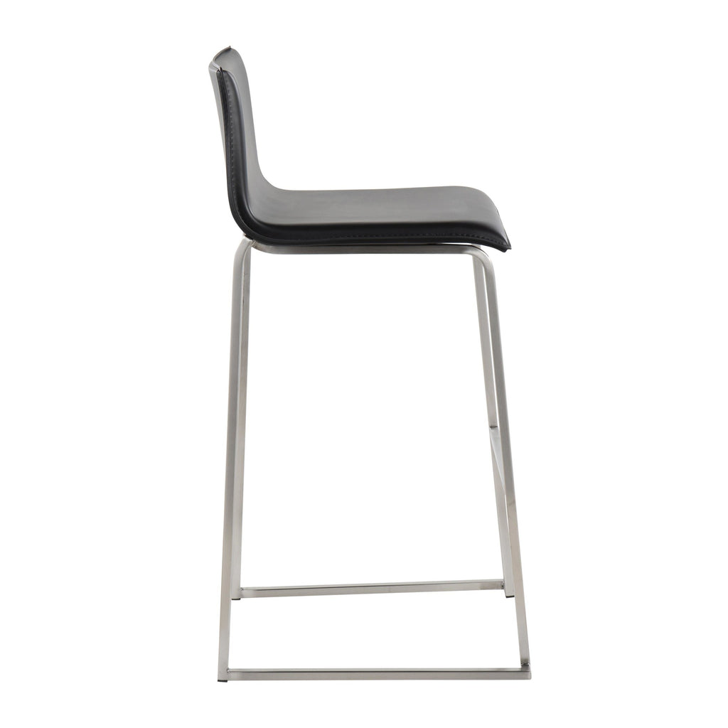 Mara 30" Fixed-Height Barstool - Set of 2 - Stainless Steel, Black PU