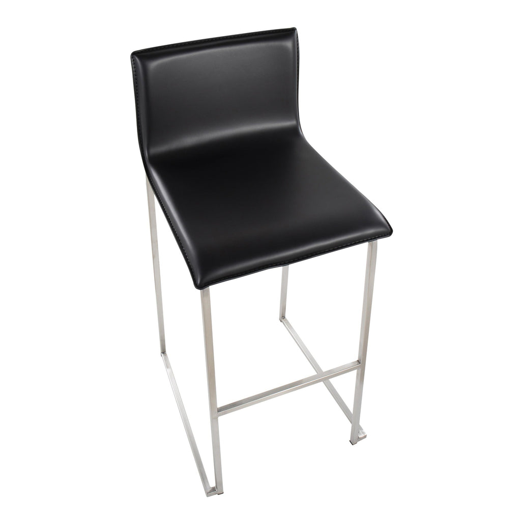 Mara 30" Fixed-Height Barstool - Set of 2 - Stainless Steel, Black PU