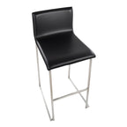 Mara 30" Fixed-Height Barstool - Set of 2 - Stainless Steel, Black PU