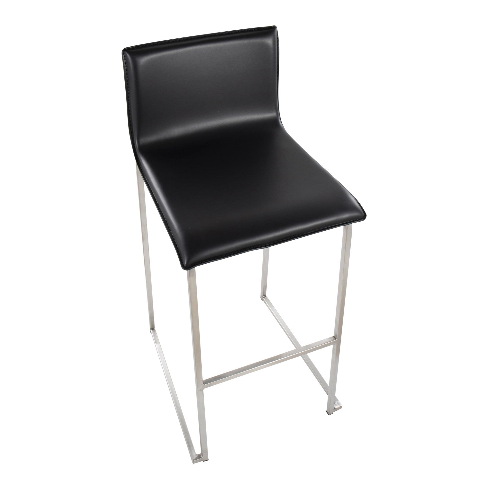Mara 30" Fixed-Height Barstool - Set of 2 - Stainless Steel, Black PU