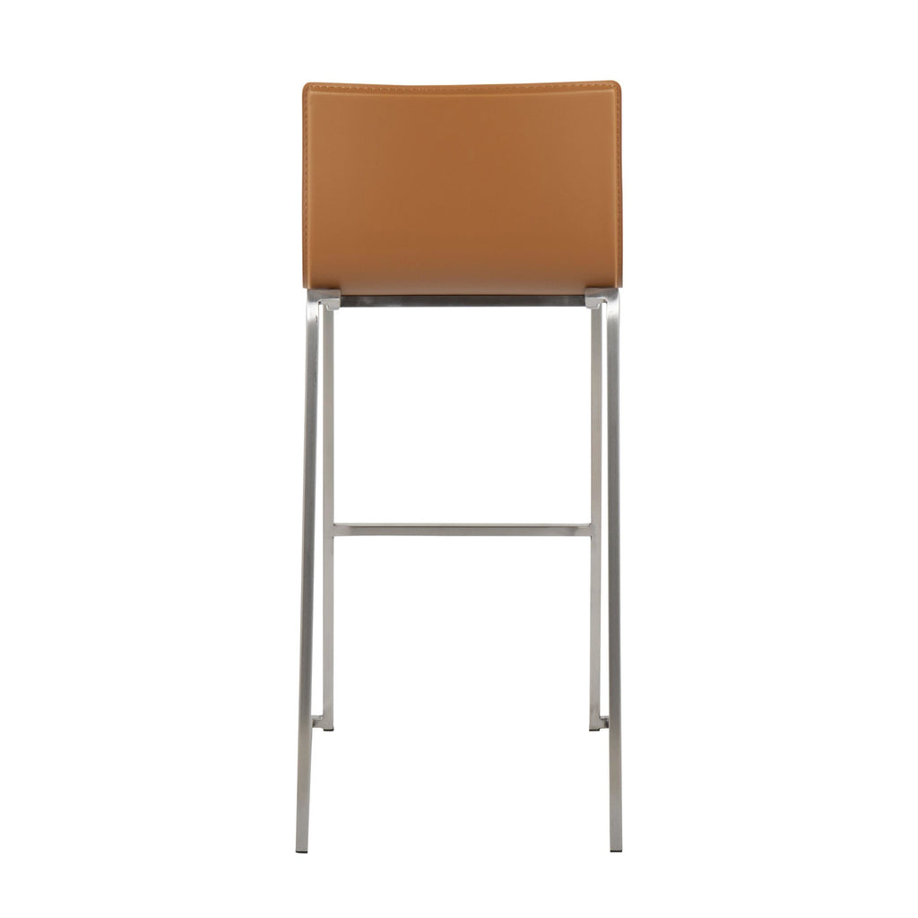 Mara 30" Fixed-Height Barstool - Set of 2 - Stainless Steel, Camel PU