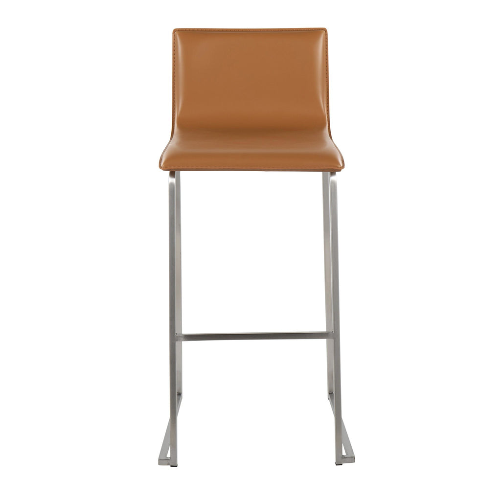Mara 30" Fixed-Height Barstool - Set of 2 - Stainless Steel, Camel PU