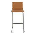 Mara 30" Fixed-Height Barstool - Set of 2 - Stainless Steel, Camel PU