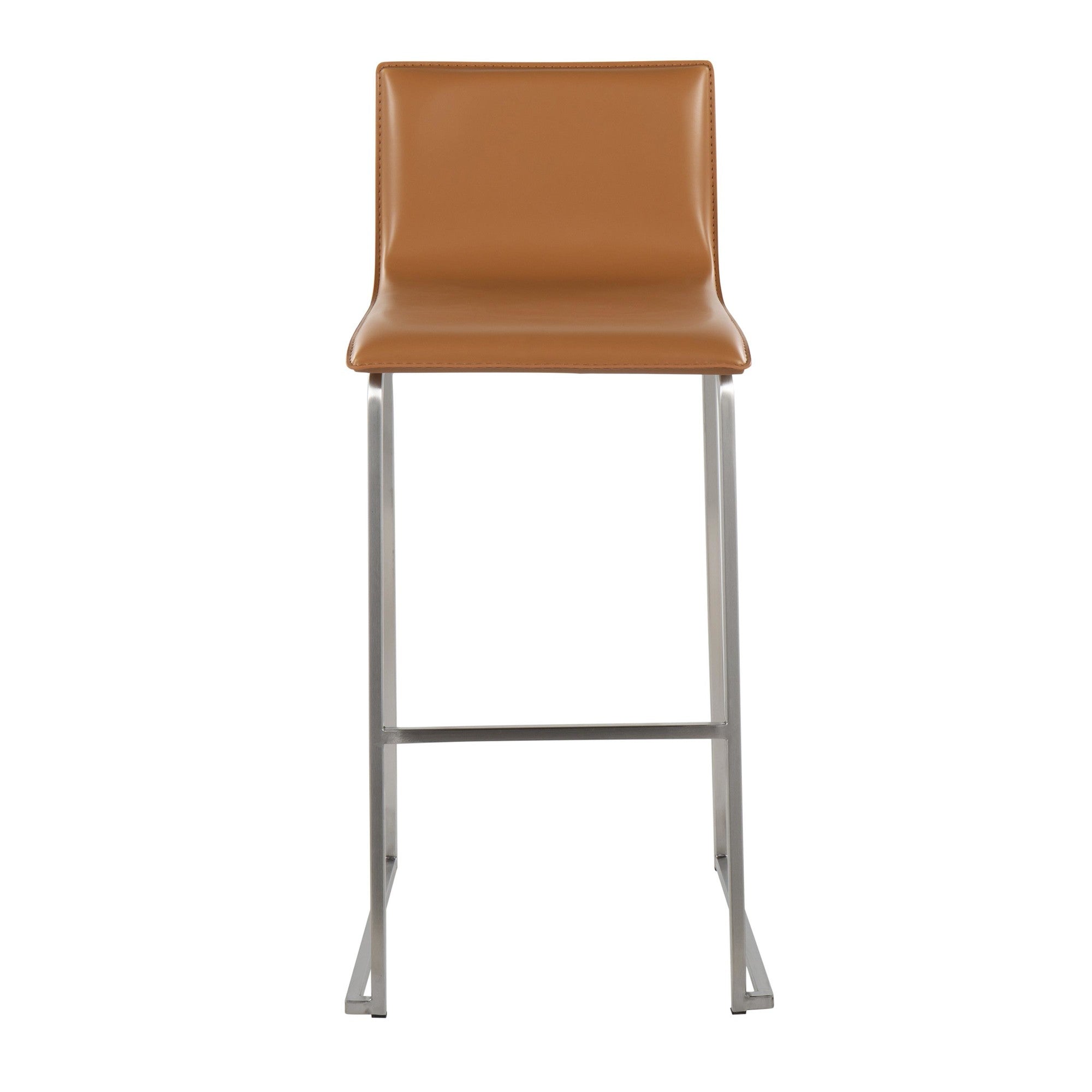 Mara 30" Fixed-Height Barstool - Set of 2 - Stainless Steel, Camel PU
