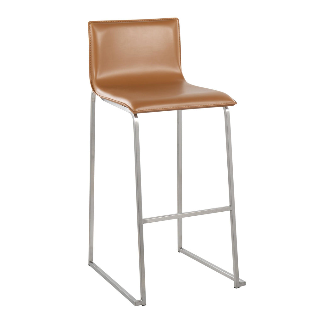 Mara 30" Fixed-Height Barstool - Set of 2 - Stainless Steel, Camel PU
